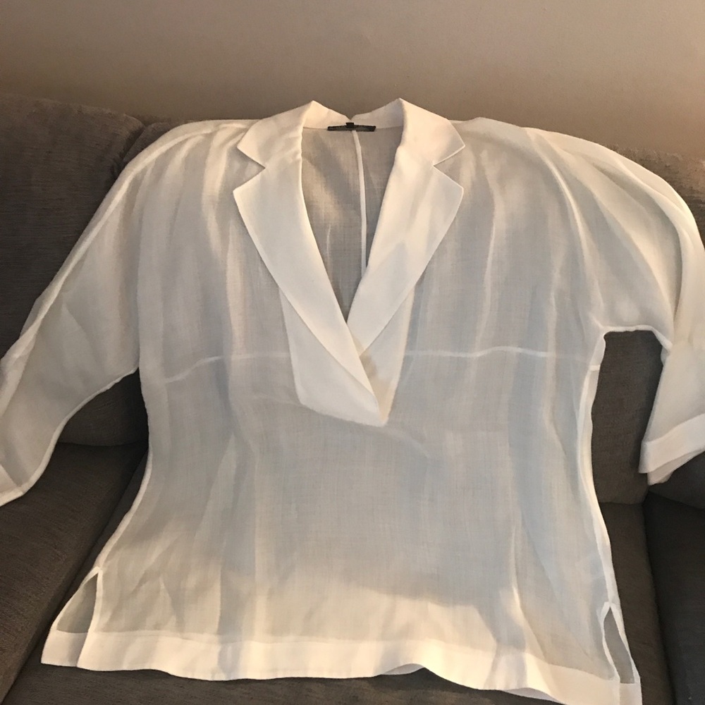 Lafayette 148 New York White Sheer V-Neck Tunic
